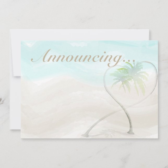 Watercolor Tropical Beach Wedding Annoucement Invitation (Front)