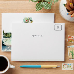 Watercolor Tropical Beach   Wedding Envelope
