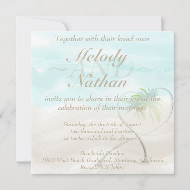Watercolor Tropical Beach Wedding Invitation (Front)