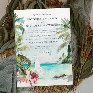 Watercolor Tropical Beach Wedding Invitation