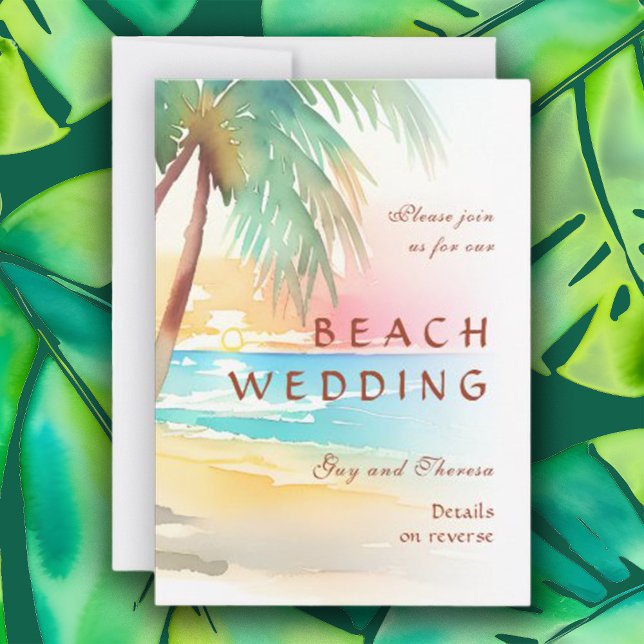 Watercolor Tropical Beach Wedding Invitation (Creator Uploaded)