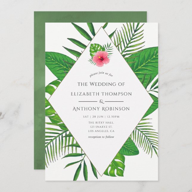 Watercolor Tropical Beach Wedding Invitation (Front/Back)