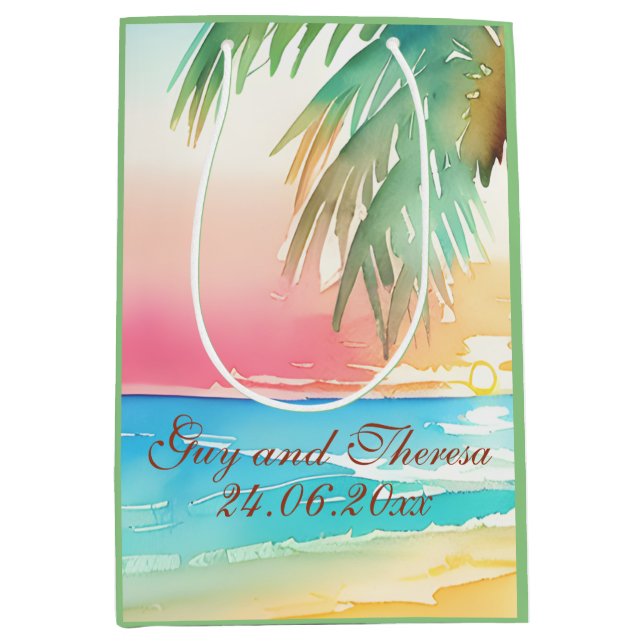 Watercolor Tropical Beach Wedding Medium Gift Bag (Front)