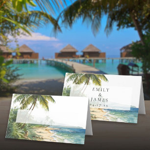 Watercolor Tropical Beach Wedding Place Card
