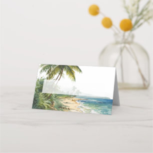 Watercolor Tropical Beach Wedding Place Card