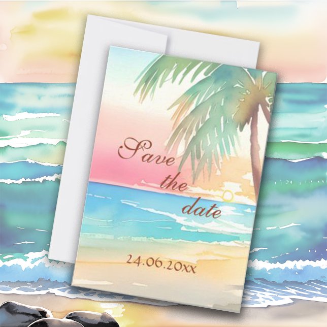 Watercolor Tropical Beach Wedding Save The Date (Creator Uploaded)