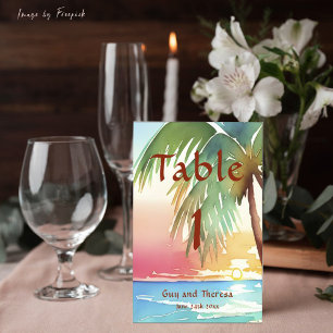 Watercolor Tropical Beach Wedding Table Number