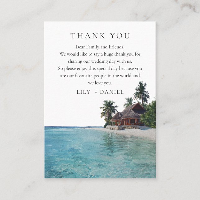 Watercolor Tropical Beach Wedding Thank You Place Card