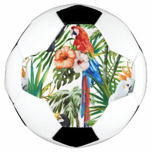 Watercolor tropical birds and foliage pattern soccer ball