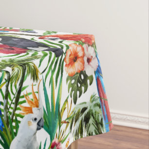 Watercolor tropical birds and foliage pattern tablecloth