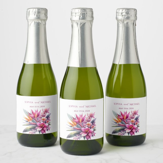 Watercolor Tropical Bliss-Wedding Sparkling Wine Label (Bottles)