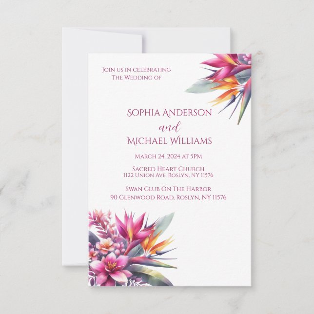 Watercolor Tropical Bliss-Wedding Theme Invitation (Front)