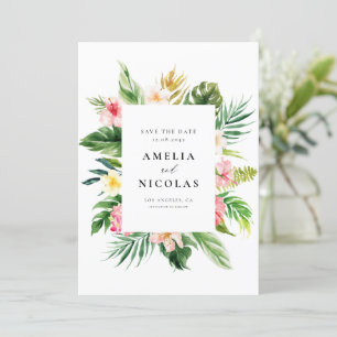 Watercolor Tropical Botanical Frame Summer Save The Date