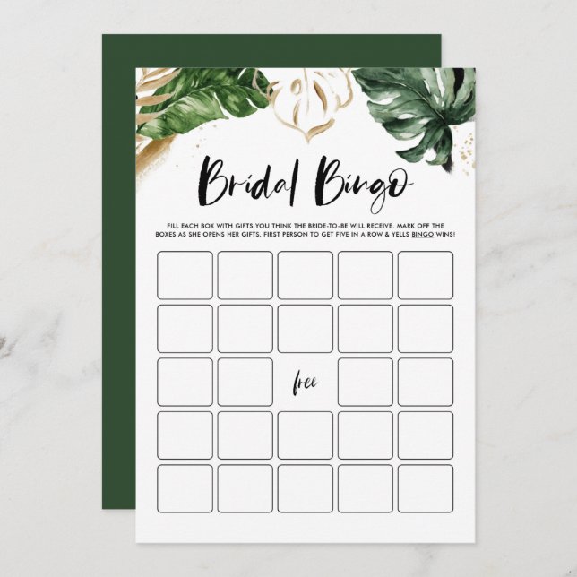 Watercolor Tropical Bridal Shower Bingo Game Card (Front/Back)