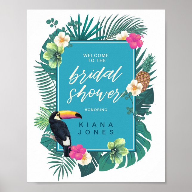 Watercolor Tropical Bridal Shower Teal ID577 Poster (Front)