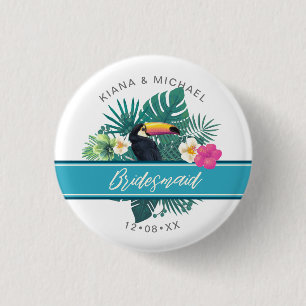 Watercolor Tropical Bridesmaid Teal ID577 3 Cm Round Badge