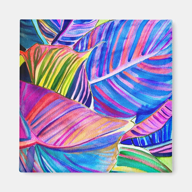 Watercolor tropical canna leaves magnet (Front)