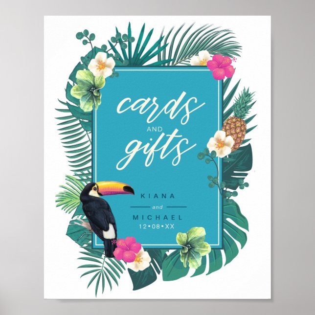 Watercolor Tropical Cards & Gifts Teal ID577 Poster (Front)