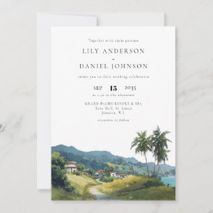 Watercolor Tropical Caribbean QR Code Wedding Invitation