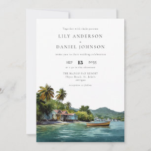 Watercolor Tropical Caribbean QR Code Wedding Invitation