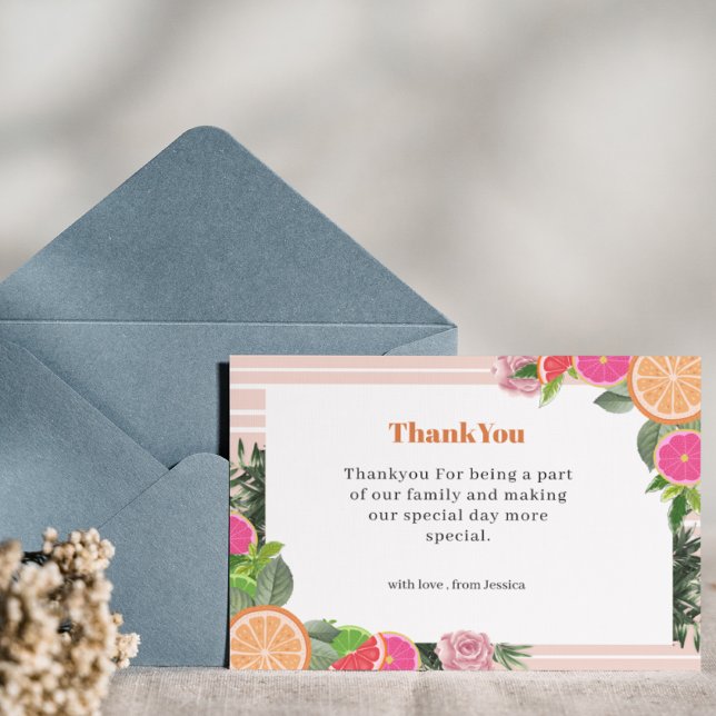 Watercolor Tropical Citrus Thankyou Cute  Enclosure Card (Creator Uploaded)