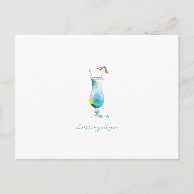 Watercolor Tropical Cocktail Holiday Postcard (Front)