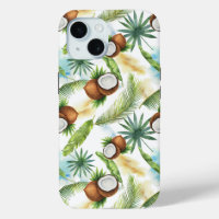 Watercolor Tropical Coconut Pattern