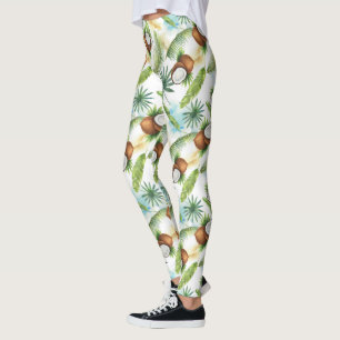 Watercolor Tropical Coconut Pattern Leggings