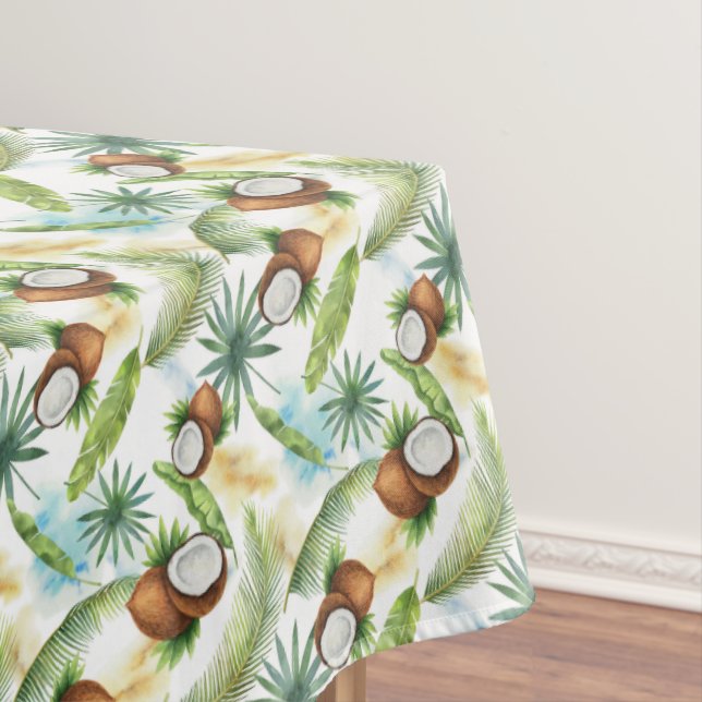 Watercolor Tropical Coconut Pattern Tablecloth (In Situ)