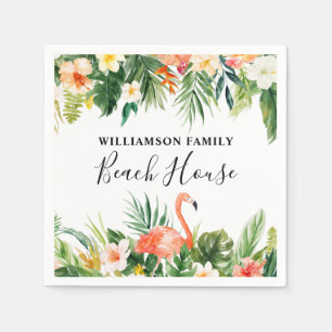 Watercolor Tropical Coral Floral Beach House Napkin