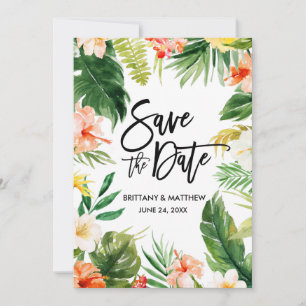 Watercolor Tropical Coral Floral Brush Script Save The Date