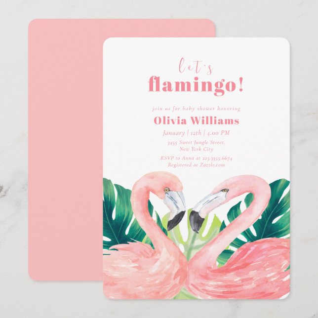 Watercolor Tropical Couple Flamingo Baby Shower Invitation (Front/Back)