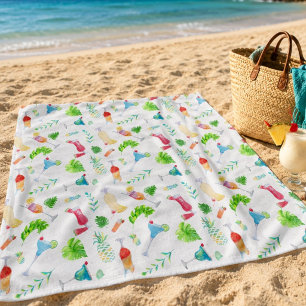 Watercolor Tropical Daiquiri Pattern Beach Towel