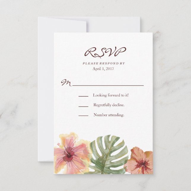 Watercolor Tropical Destination Wedding RSVP (Front)