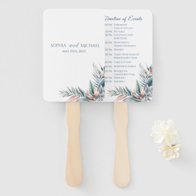 Watercolor Tropical Dream-Wedding Program Hand Fan (Front and Back)