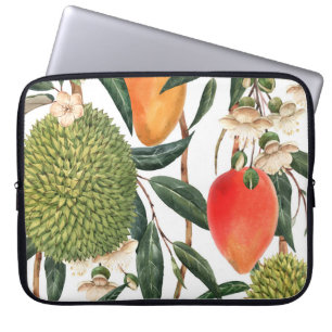 Watercolor tropical durian, mango pattern. laptop sleeve