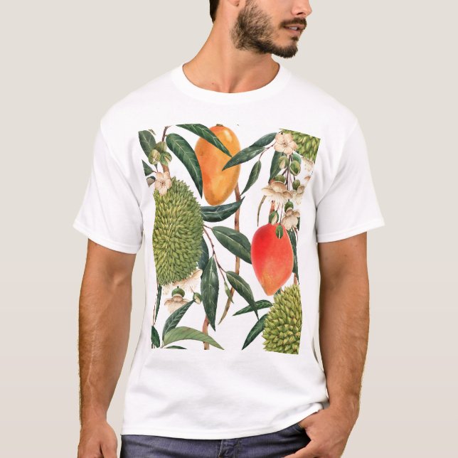 Watercolor tropical durian, mango pattern. T-Shirt (Front)