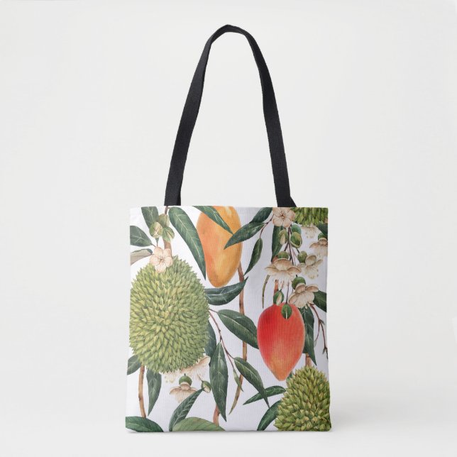 Watercolor tropical durian, mango pattern. tote bag (Front)