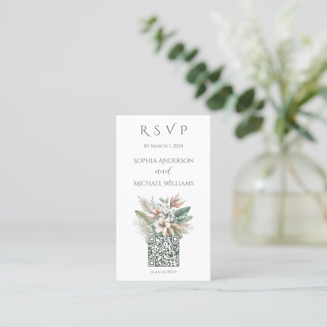 Watercolor Tropical Elegance-RSVP-QR code- Business Card (Standing Front)