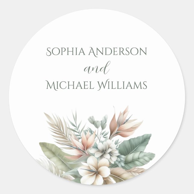Watercolor Tropical Elegance- Wedding Stickers (Front)