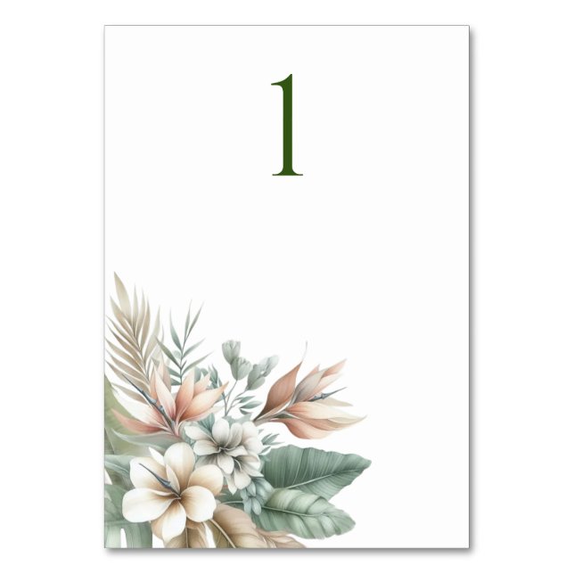 Watercolor Tropical Elegance-Wedding Table Card (Front)