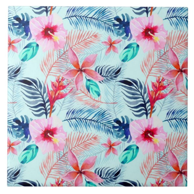 Watercolor Tropical Exotic Botanical Floral  Tile (Front)