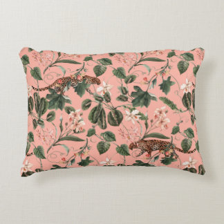 Watercolor tropical exotic pattern with orchid, gr decorative cushion