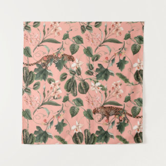 Watercolor tropical exotic pattern with orchid, gr tapestry