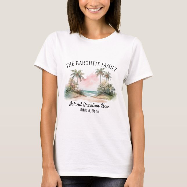 Watercolor Tropical Family Vacation Personalised T-Shirt (Front)