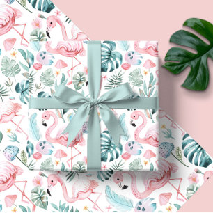 Watercolor Tropical Flamingo Baby Shower Wrapping Paper