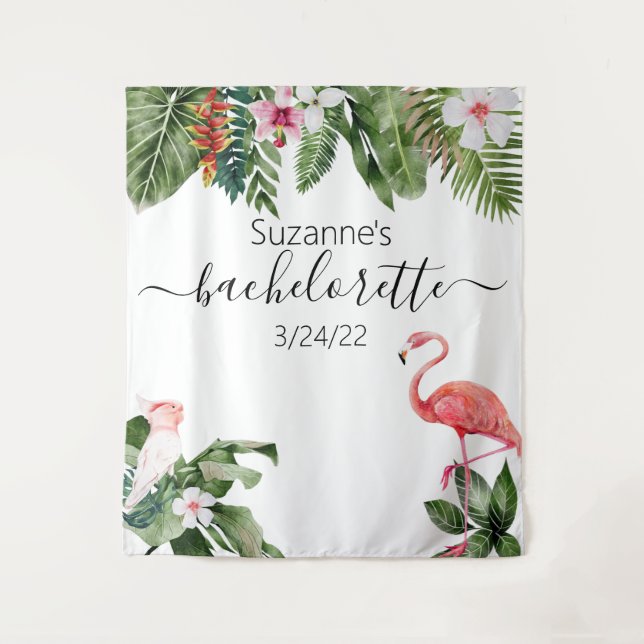 Watercolor Tropical Flamingo Bachelorette  Tapestry (Front)