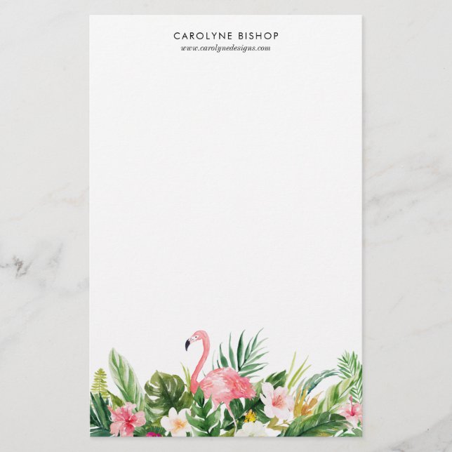 Watercolor Tropical Flamingo Floral Staionery Stationery (Front)