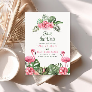 Watercolor Tropical Flamingo Save the Date Invitation