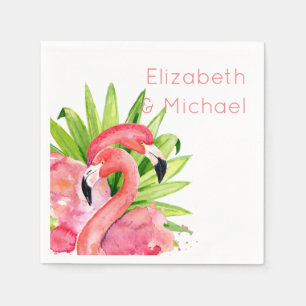 Watercolor Tropical Flamingos Personalised Party Napkin